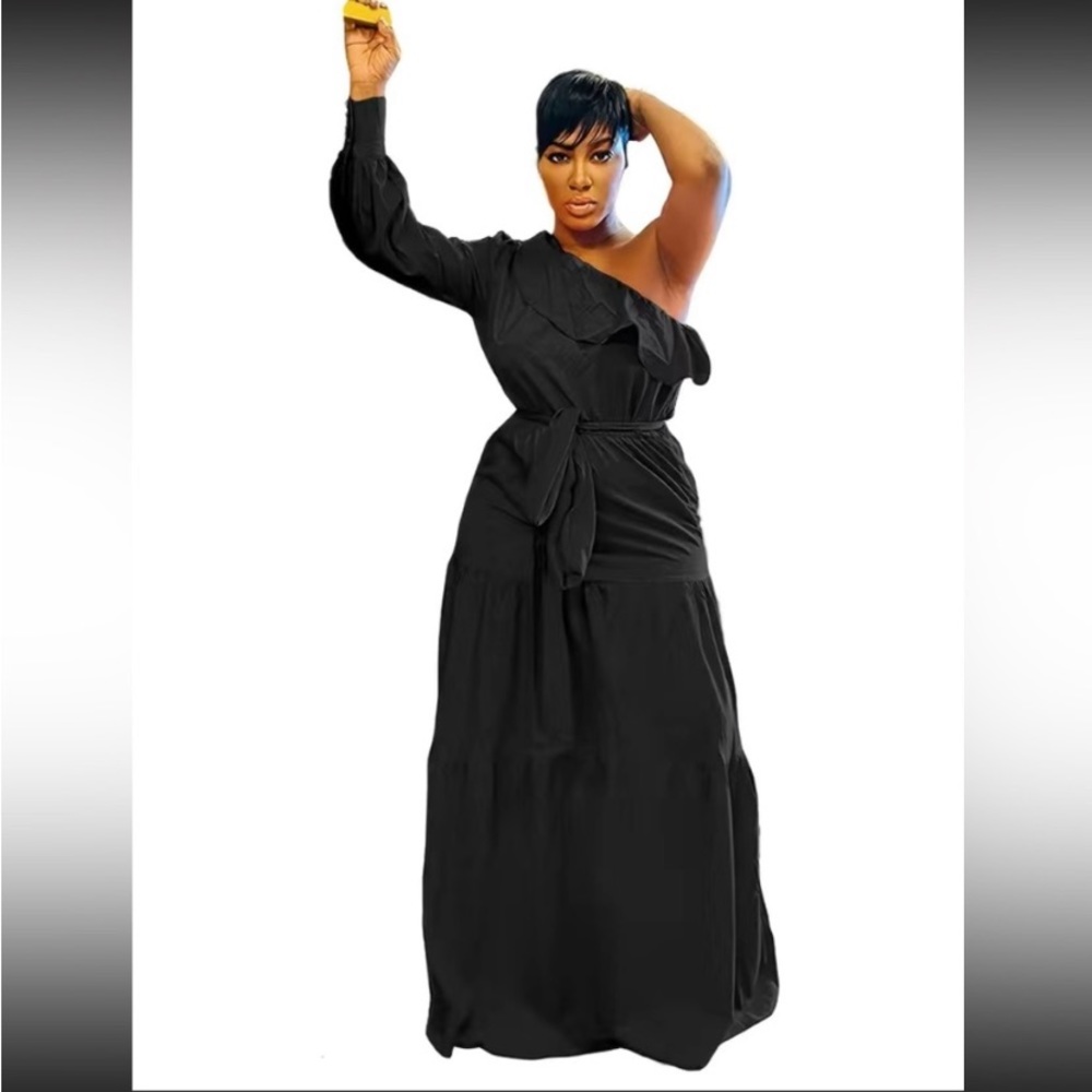 NWT Black One Ruffle Sleeve Maxi Dress - Picture 1 of 7